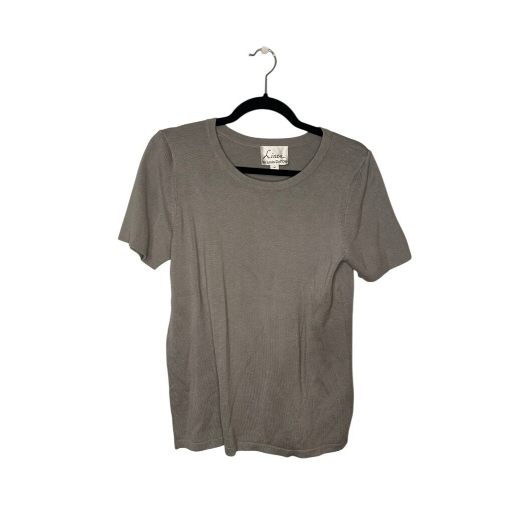 Linea by Louis Dell'Olio Gray Ribbed Knit Short Sleeve Top Tee Size Medium